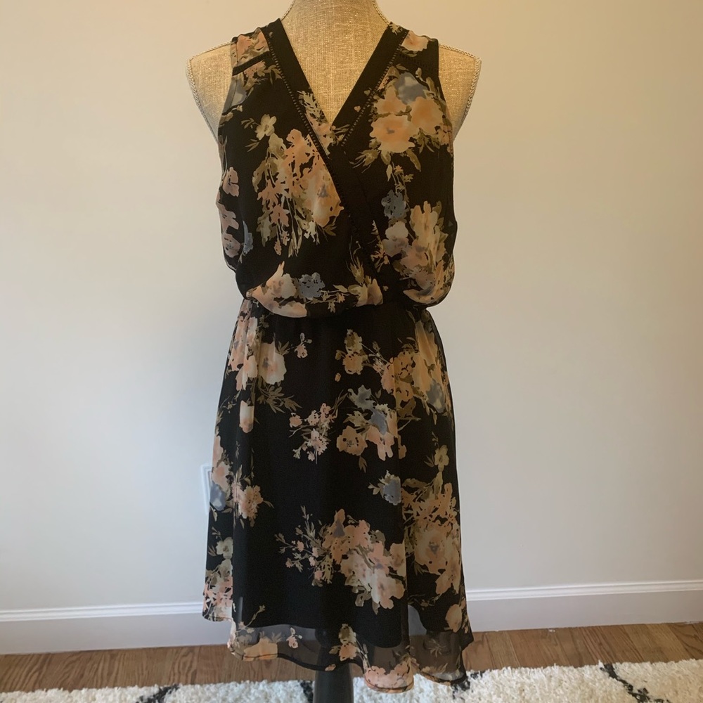 Black Floral Fowrap Dress